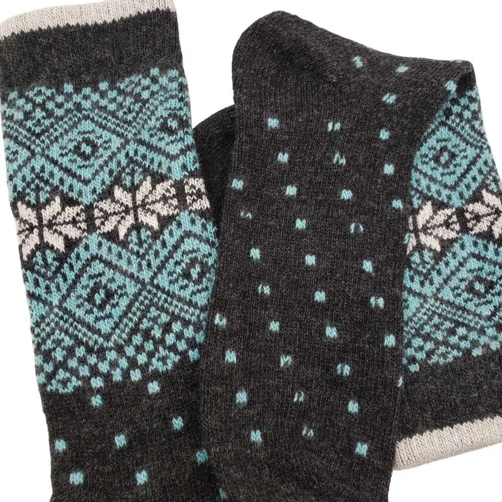 B.Ella Wool Cashmere Blend Crew Socks Fair Isle INGRID Snowflake‎ Gray 7-9.5 M